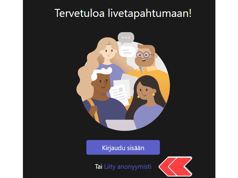 Kuvakaappaus Teams live event -tapahtumaan liittymisestä